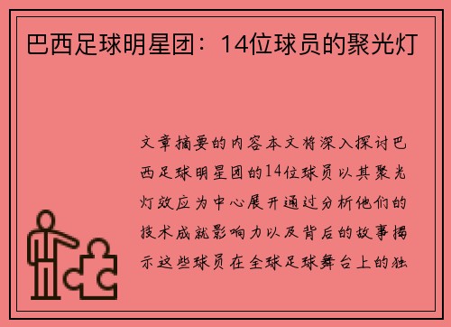巴西足球明星团：14位球员的聚光灯
